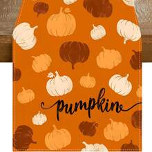 1 pieza Mantel de calabaza naranja, óxido y blanco de otoño, decoración de mesa de cocina y comedor de temporada de otoño, decoración de fiesta de Acción de Gracias para el hogar - Naranja - Ver 10
