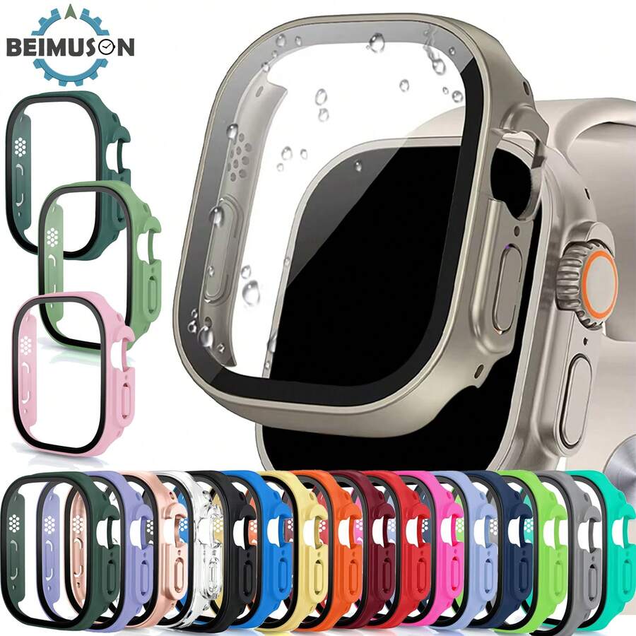 BEIMUSON Glass + Protective Case Compatible With Apple Watch Ultra 3/2/1 49mm Smartwatch PC Buffer Shell + Tempered Glass Screen Protector Series Watch Band Accessories - Multicolor - View 1