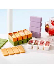 1pc Large Capacity Silicone Flip Lid Storage Box, Kitchen Freezer Fresh-Keeping Ice Container, Long Strip Ice Tray, Suitable For Freezing Soup, Baking Ingredients, Dual Use For Refrigeration And Freezing. Silicone Material. Kitchen Freezer Ice Container. Simple And Convenient. Airtight Fresh-Keeping. + Multi-Functional Compartment + Easy Release Design. - Multicolor - View 1