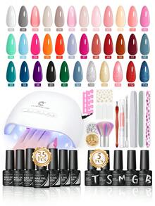 peacecolor 凝膠指甲油套裝附 UV LED 美甲燈，完整浸泡式凝膠美甲套組，含底層油與頂層油，DIY 美甲用品，適合女性與女孩居家沙龍使用，禮品 - 彩色 - 查看 10