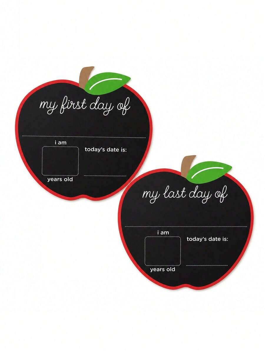 Letrero de manzana de doble cara para el primer y último día de la escuela, pizarra de cartón reutilizable para fotos, tablero de hitos de regreso a la escuela, decoración de aula, accesorio para fotos del primer día de la escuela - Tablero de eslóganes con forma de manzana para la temporada de regreso a clases - Ver 1