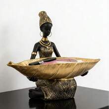 African Girl Holding Plate Acrylic Decor, Exotic Female Statue, Home Office Decorative Storage Ornament, Vintage Collectible Craft Desktop Display, Birthday Graduation Gift - 1PC - View 4