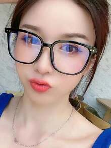 1pc Minimalist Pure Black Full Frame Glasses, Simple Square Design, Versatile Style, Clear Lenses, Unisex - Multicolor - View 3