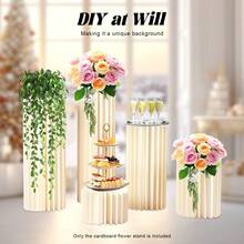 HYYKJ-US 5 Pack Milky White Honeycomb Paper Flower Stand With PVC Top Plate, 110LBS High Load-Bearing Foldable Floral Display Pillar, Multi Height Reusable Aesthetic Centerpiece For Wedding Aisle Birthday Party Event Home Decor - Modern - View 4