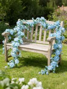 1pc Light Blue Artificial Chrysanthemum Vine, Soft Synthetic Spring Floral Garland With Delicate Petals, Suitable For Wedding Party Home Living Room Wall Balcony Railing Dining Table Decoration - Multicolor - View 5