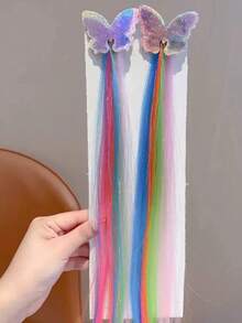 6pcs Girls Cute Street Cartoon Rainbow Butterfly Heart Gradient Color Hair Clips - Multicolor - View 6