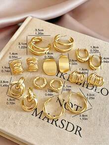 8pcs/Set Minimalist Elegant Exquisite Fashion Niche Versatile Geometric Gold Multi- Earrings Studs Jewelry Set Suitable For Women Daily Holiday Commute Vacation Wear - Multicolor - View 10
