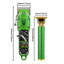 LQT 2件/1件 理髮剪髮機套組 透明綠色 理髮器 LCD 電量指示 金色輪廓修剪器 USB-C 充電 完整理髮用品含限位梳 理髮披肩 髮夾 - 綠色 - 查看 4