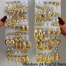36/30/12pcs Random Golden & Silvery Elegant Versatile Metal Smooth Finish Fashion Earring Set - Yellow Gold - View 8