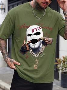 Sudadera con capucha de cuello redondo para hombre, con estampado de Nueva York, bolsillo canguro y cordón, manga larga, holgada e ideal para otoño e invierno. - Verde militar - Ver 1