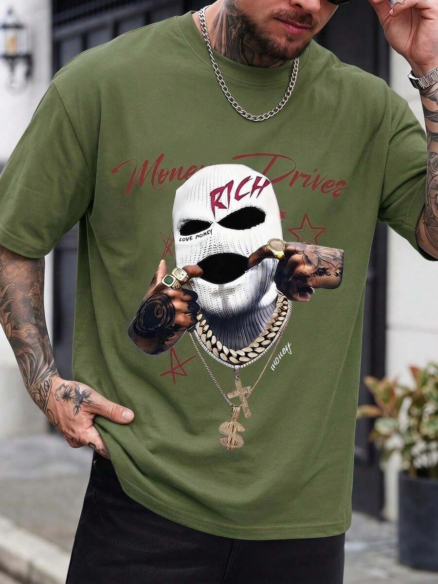Sudadera con capucha de cuello redondo para hombre, con estampado de Nueva York, bolsillo canguro y cordón, manga larga, holgada e ideal para otoño e invierno. - Verde militar - Ver 1
