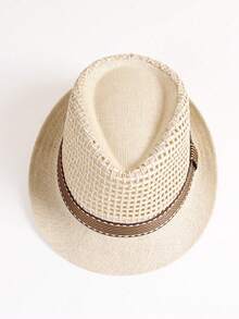 1pc/1set Men's Straw Hat, Breathable Woven Summer Hat, Multi-Functional Sun Protection, British Style Fedora Hat, Fashionable Gentleman Cowboy Hat - Straw Hat - View 3