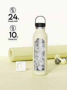 Meoky 26oz/750ml 真空保溫不鏽鋼水壺，大容量旅行水瓶，附便攜手提蓋，冷熱飲品保溫，適用於登山、露營、戶外運動與日常使用 - 米白色 - 查看 4