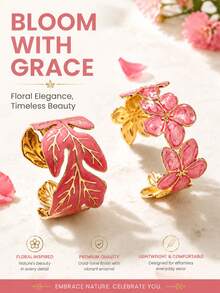 VceTd 2PCS Gentle Elegant Style Stainless Steel Women's Bracelet Decorated With Enamel Craft Plumeria And Maple Leaf Design, Suitable For Women To Wear At Weddings, Banquets, Vacations Or Shopping - Yellow Gold - View 1