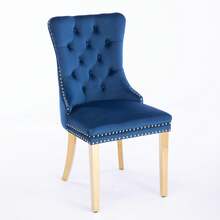 Set Of 2 65 Cm Dining Chairs In Velvet For Kitchen And Dining Room - 藍色 - 查看 4