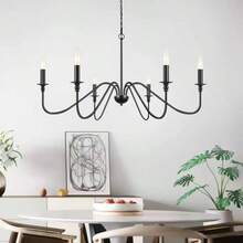 Farmhouse Chandelier For Dining Room: 6-Light Black Industrial Kitchen Island Pendant Light Fixture - Rustic Candle Chandeliers Vintage Modern Hanging Ceiling Lamp For Bedroom Foyer - 6-head Candlestick Chandelier - View 7