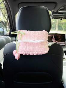 創意鬱金香蝴蝶結車用面紙盒 蓬鬆車用面紙收納袋 通用車內裝飾袋 適用座椅靠背、扶手箱、遮陽板 車用配件 - 鬱金香蝴蝶結 - 查看 3