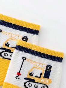 5 Pairs Boys' Cartoon Construction Vehicle Pattern Mid-Calf Socks, Outdoor Casual Sports Socks, Boys' Socks, Student Socks, Elastic Cuff, Fun Children's Outfit - Multicolor - View 6