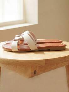 Summer New - Beige Children's Flip Flops, Single Strap Design, Caramel Sole. Gentle And Elegant Style. - White - View 3