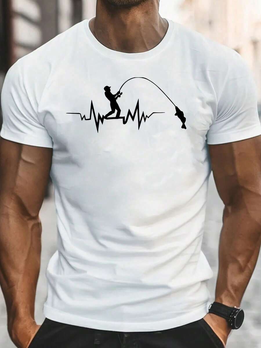 local Playera creativa y elegante para hombres amantes de la pesca, ideal para el verano, cómoda y a la moda con cuello redondo y mangas - Blanco - Ver 1