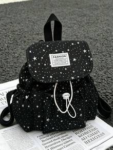 1 pieza Mochila con solapa y cordón con patrón de estrellas, mochila de gran capacidad para uso diario, mochila ligera para el campus, accesorio de moda, adecuada para niñas/adolescentes/estudiantes, aplicable para la escuela, el trabajo, el uso diario y los viajes - Multicolor - Ver 14