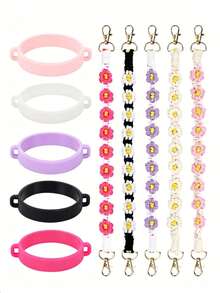1pc Floral Water Bottle Handle Strap, Adjustable Universal Cup Holder, Cup Accessory, Water Bottle Lanyard, Water Bottle Decoration, Vibrant Floral Shaped Portable Straw Strap, Suitable For 20 To 40 Oz Sports Cups, Suitable For Fitness, Camping And Outdoor Activities - Flower Handle - View 5