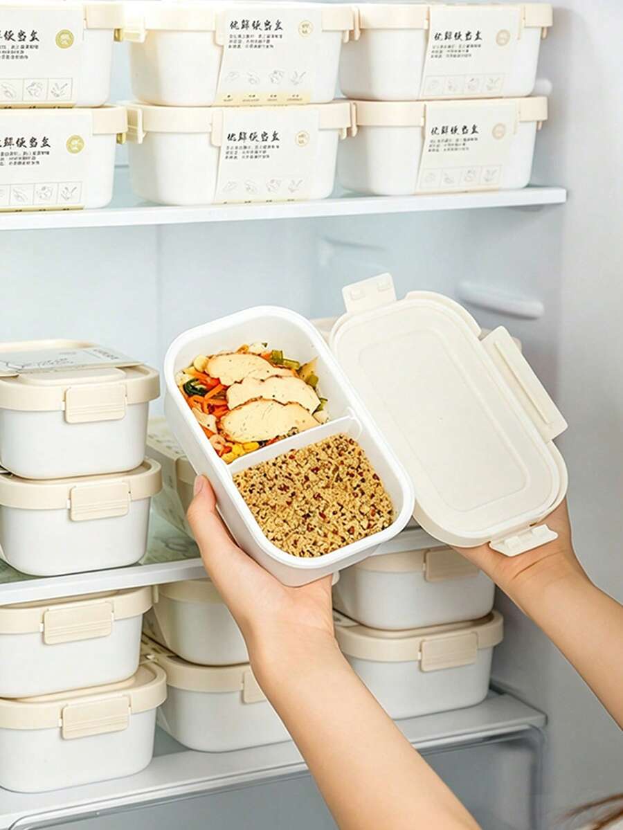 1pc/Sealed Fresh-Keeping Lunch Box With Lid, Food Storage Container, Divided Bento Box, Refrigerator Storage Box, Kitchen Storage, Portable Outdoor Insulated Lunch Box, Suitable For Home, Restaurant, Office, Fruit, Picnic, School, Holiday Gathering, Holiday Party, Meal Prep, Holiday Gift Box. - Off White - View 1