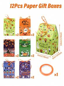 12pcs Halloween Gift Boxes With Ribbon, Pumpkin, Ghost, Bat Pattern, House Shaped Gift Boxes, Candy Boxes, Chocolate Boxes, Halloween Gift Packaging Supplies, Trick Or Treat Gift Boxes, Halloween Party Small Gift Boxes, Halloween Decoration, Halloween Party Supplies, Happy Halloween Party Decoration, Halloween Gifts, Party Small Gifts - Halloween Mix - View 6
