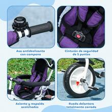 HOMCOM Triciclo Evolutivo para Bebés 6 en 1 Triciclo para Niños de 1-5 Años Bicicleta para Niños con Toldo Plegable Mango Telescópico Desmontable Cinturón de protección y Cesto 95x50x106 cm - Púrpura - Ver 5