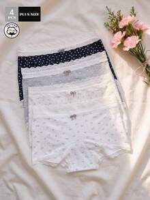 4Pcs Women's Plus Size Cotton Briefs Shorts, High Elasticity Comfortable Soft Underpants For Daily Casual Wear - Multicolor - View 2