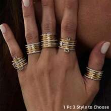 VKHK 1pc Luxurious 14K Gold Plated Shiny Zirconia Decorated Multi-Layer Thick Ring Suitable For Women's Daily And Party Wear Gift - Multicolor - View 3