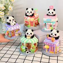 Mini Panda House Street Scene Store Building Set, Cute Panda Coffee House Building Blocks Toy, Miniature Building Blocks Toy Model, Creative Panda Animal Building Blocks Toy, Home Decor, Birthday, Halloween, Thanksgiving, Christmas Gift, 800+ Pieces - Multicolor - View 5