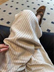 Women's Linen Striped Fabric Pants, Comfortable Breathable Draped Long Pants, Apricot Summer New Best-Selling Bottoms - Apricot - View 9