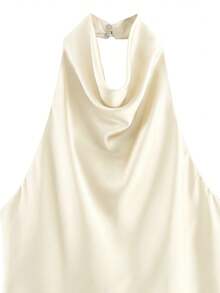YROOE Women's Spring/Summer Minimalist Versatile Satin Draped Neck Draped Collar Top - Apricot - View 5