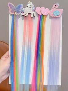 6pcs Girls Cute Street Cartoon Rainbow Butterfly Heart Gradient Color Hair Clips - Multicolor - View 4