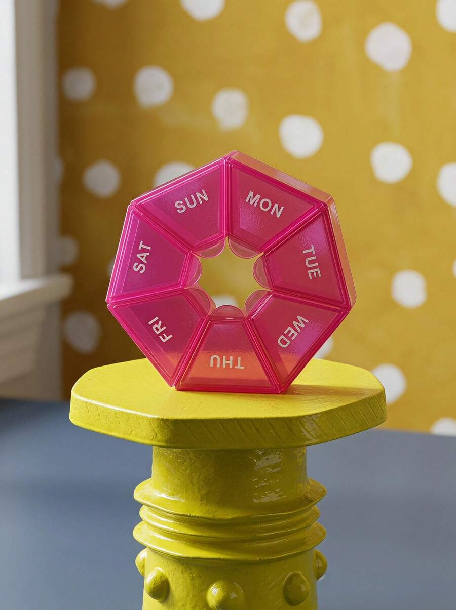 Joivida 1pc Letter Graphic Hot Pink Medicine Storage Box, Portable Plastic Pill Dispenser Box For Household - Hot Pink - View 1