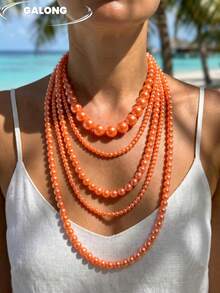 Handmade Exquisite Versatile Multi-Layer Pearl Necklace For Banquet - Orange - View 6