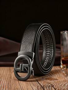 Men's Litchi Texture PU Automatic Buckle Belt, 47 Inch Extended Length, Business Casual Versatile For Dress Pants And Jeans, Ratchet Leather Belt - Multicolor - View 11