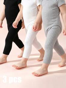 3雙女嬰垂直條紋四季短款緊身褲,適合學生搭配校服 - 彩色 - 查看 2