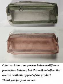Cute Morandi Plaid Transparent Double-Layer Pencil Case, Large Capacity Mesh Stationery Organizer, Double-Layer Pencil Holder, Large Capacity Transparent Pencil Box, With Handle And Zipper, Portable Travel Makeup Bag, Suitable For Adults, Schools, And Offices. - Multicolor - View 10