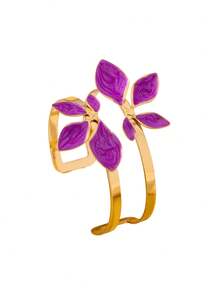1pc Women's Fashion Bracelet, Minimalist Elegant Adjustable Leaf-Shaped Enamel Open Cuff Bracelet, Suitable For Daily Wear, Vacation And Gifting - Purple - View 4