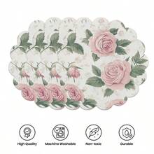 Floral Scalloped Round Placemats, Decorative Table Mats, Size 36*36cm. Polyester Woven, Heat-Resistant, Waterproof, Stain-Proof, Washable & Durable For Table Decor. - Multicolor - View 11