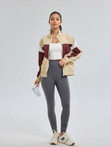 Women's Retro Colorblock Sports Jacket, Single Layer Lightweight & Comfortable, Suitable For Casual Daily Wear, Sports Fashion Street Style - Multicolor - View 6