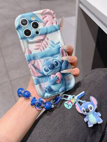 Disney Has Authorized, Phone Case - Chain Set, The Stitch Lilo & Stitch 3D Phone Case Plus A Silicone 3D Stitch Bracelet With Metallic Ring Removable Bracelet, Stitch And Angel Pattern, Compatible With Iphone17/16/15/14/13/12/18/XS/XR/X Plus Pro Max, A Stylish Cartoon Phone Case, The Perfect Gift Choice, Phone Protection, Durable Phone Cover, Great Gift For Friends And Family. - White - View 1