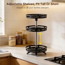 Senmeo 1Pc 3-Tier 360° Rotatable Metal Spice Rack, Adjustable Lazy Susan Turntable, Seasoning Storage Organizer, Holder For Spice Jars/Condiments, Kitchen Accessory - 3-tier--bLACK - View 9
