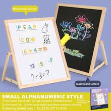 Kids Foldable Multifunctional Drawing Board (Black & White + Magnetic Whiteboard), Wooden Double-Sided Magnetic Drawing Board With Numeric & Alphabet Magnetic Stickers, Early Education Intelligent Scribble & Writing Board - Multicolor - View 9