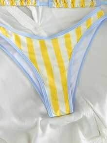 PEPPERMOLLY Women's Striped Print 2 Pieces Bikini Set, Sexy Multicolor Swimwear, Suitable For Summer Beach, Pool And Sports Wear Vacation Yellow - Yellow - View 6