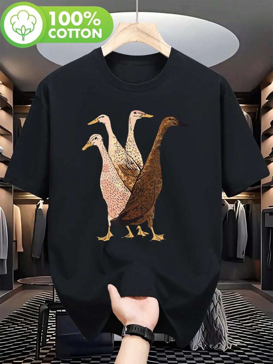Camiseta de Pato Runner Indio, 100% Algodón, Camiseta de Pato para Hombre, Camisetas Estampadas de Cuello Redondo con Peso de - Negro - Ver 1