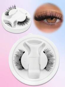 Waloshow 1對天然短款磁吸假睫毛附1個夾具，手工仿貂毛睫毛，無需黏膠，適合日常配戴 - 黑色 - 查看 2