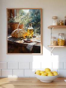 1pc A Taste Of Italy, Rustic Kitchen Still Life With Bread, Olive Oil & Herbs, Ideal Gift,Suitable For Bedroom,Living Room,Kitchen, Restaurant, Wall Arts,Wall Decor,Home Decor,Room Decor,Canvas Wall Art,Posters, Wall Art With Frame, Optional Frame - 1PCS - View 3